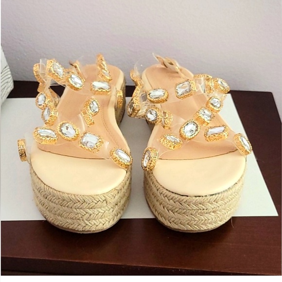 Never worn clear strappy sandals with large gemstones - Picture 2 of 7